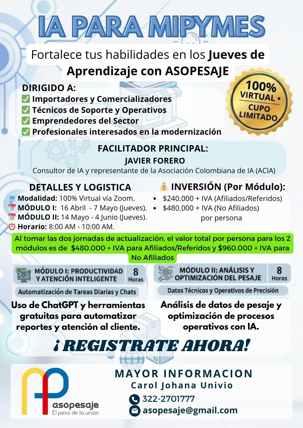 Jueves de Aprendizaje con ASOPESAJE - MODULO I Y II (Ruta de Aprendizaje)