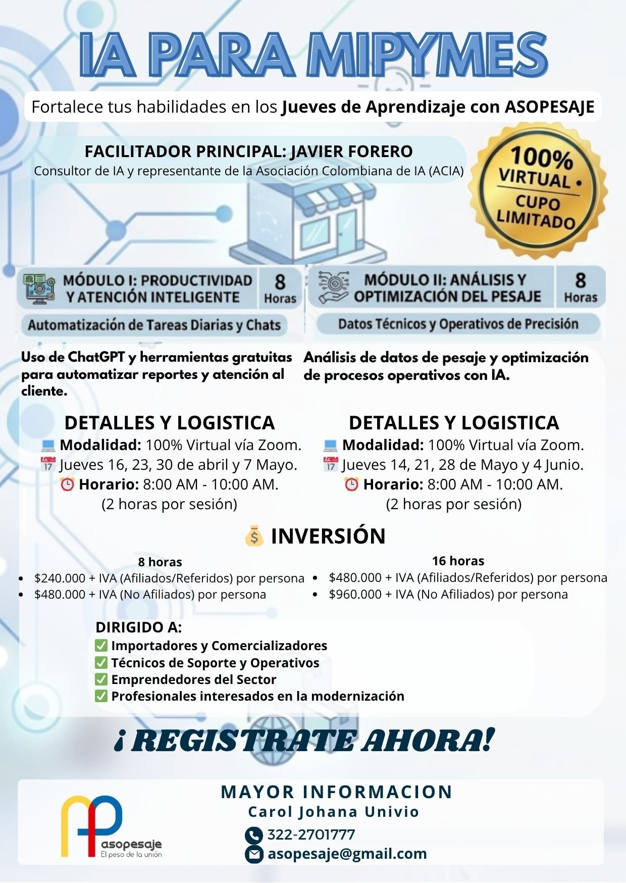 Jueves de Aprendizaje con ASOPESAJE - MODULO I Y II (Ruta de Aprendizaje)