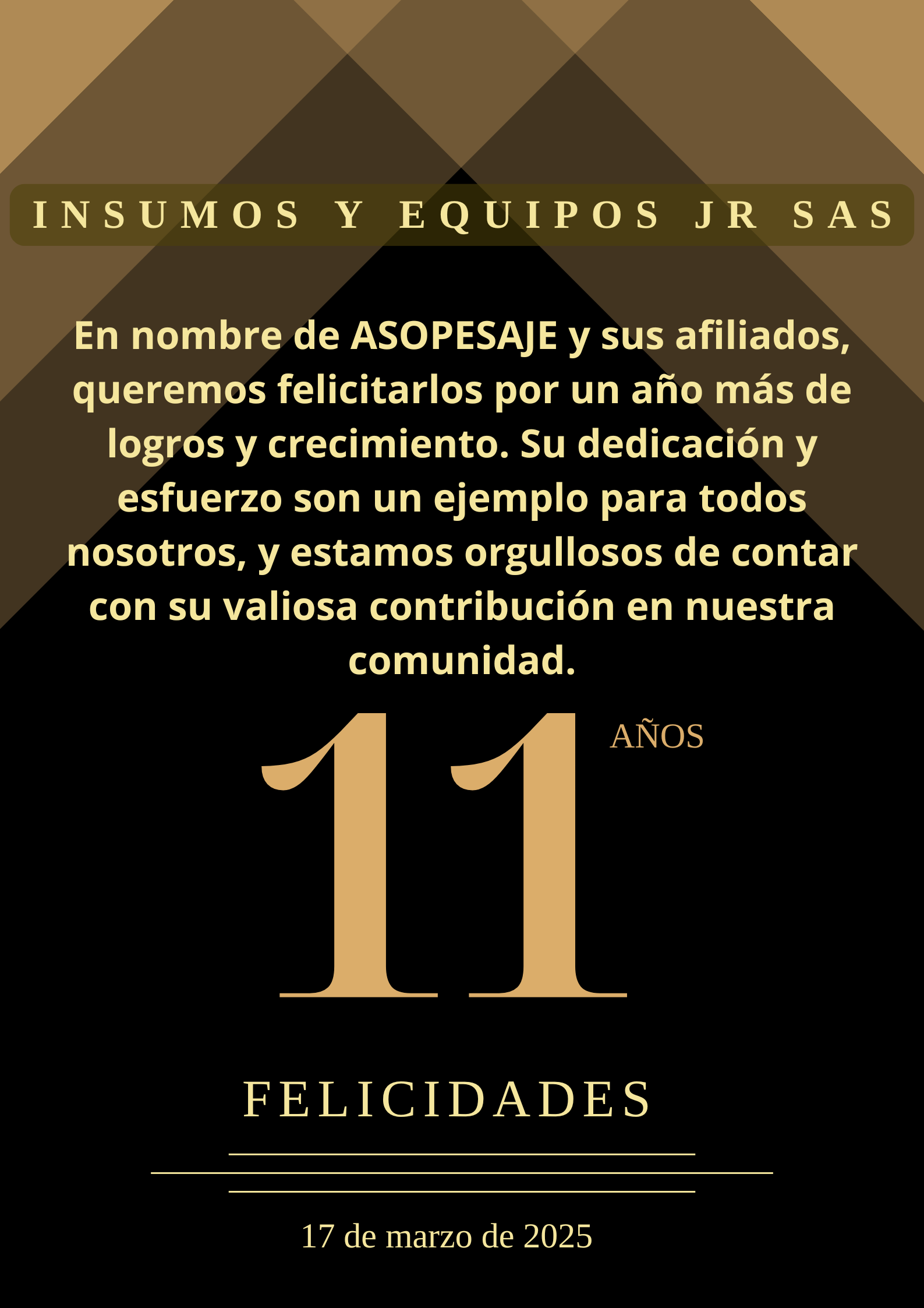 🎉Felicidades Insumos Y Equipos JR S.A.S 🙌 ¡Celebramos con ustedes un año más de éxito empresarial!