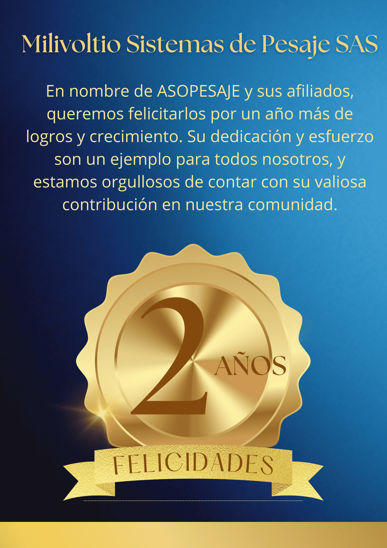 🎉Felicidades Milivoltio Sistemas de Pesaje SAS 🙌 ¡Celebramos con ustedes un año más de éxito empresarial!
